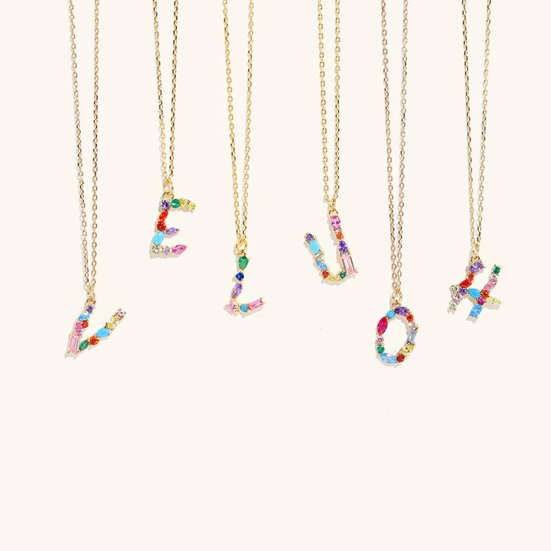 Multicolor Crystal Letter Necklace