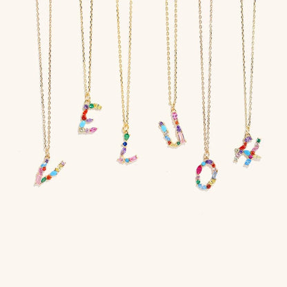 Multicolor Crystal Letter Necklace