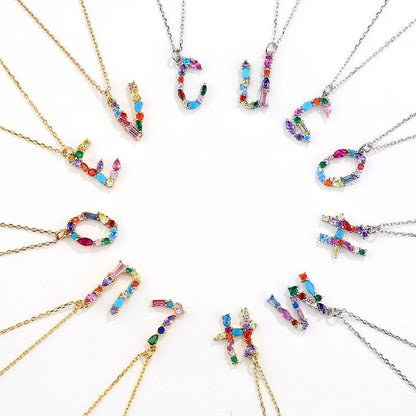 Multicolor Crystal Letter Necklace