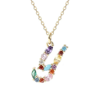 Multicolor Crystal Letter Necklace