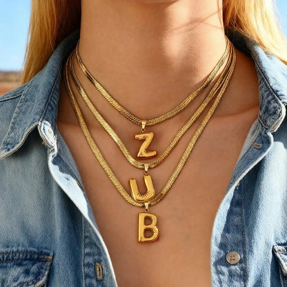 Layered Snake Chain Letter Pendant