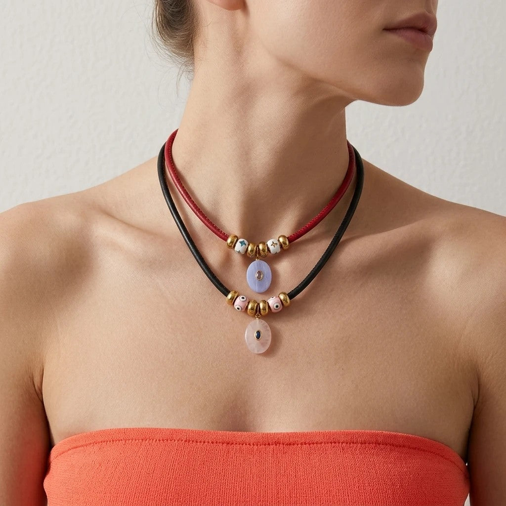 Colorful Stone Pendant Necklace Set