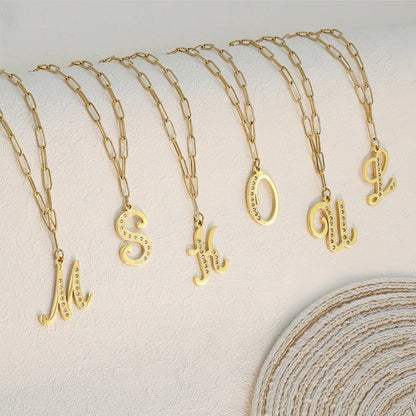 Crystal Script Initial Link Necklace