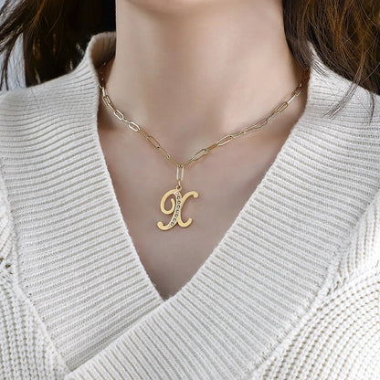 Crystal Script Initial Link Necklace