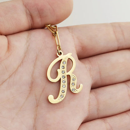 Crystal Script Initial Link Necklace