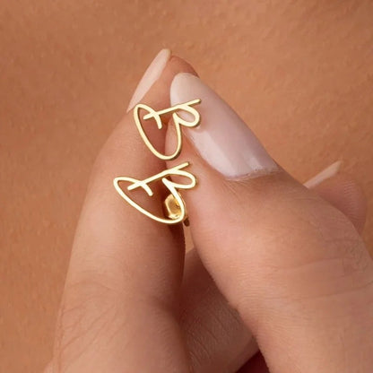 Cursive Heart Outline Stud Earrings