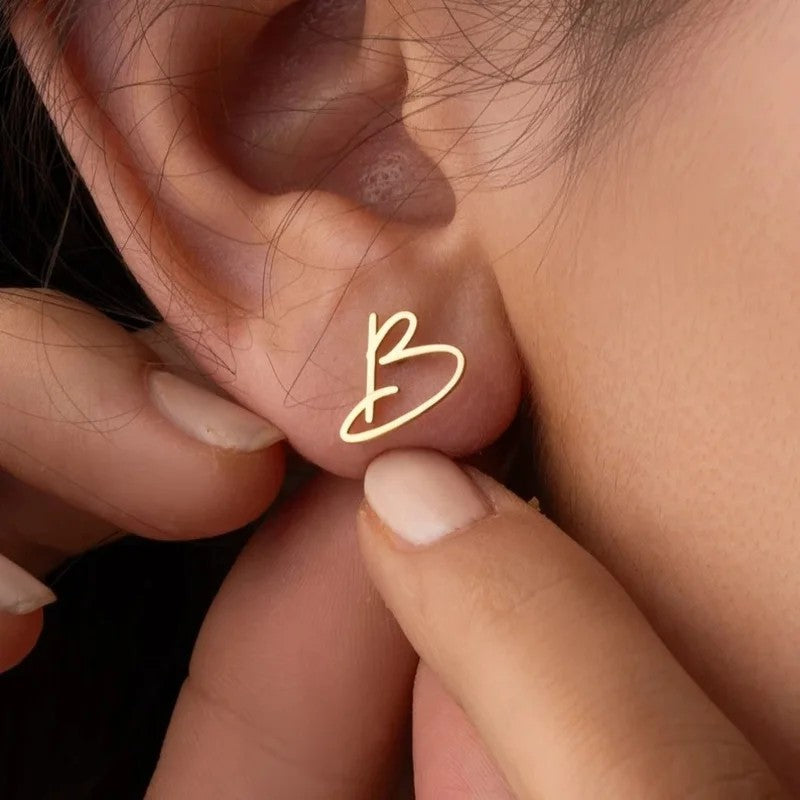 Cursive Heart Outline Stud Earrings