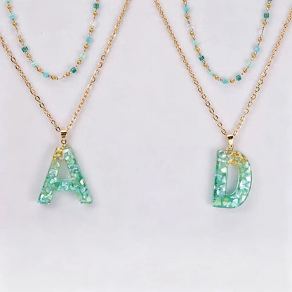 Green Gold Flake Initial Necklace