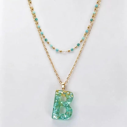 Green Gold Flake Initial Necklace