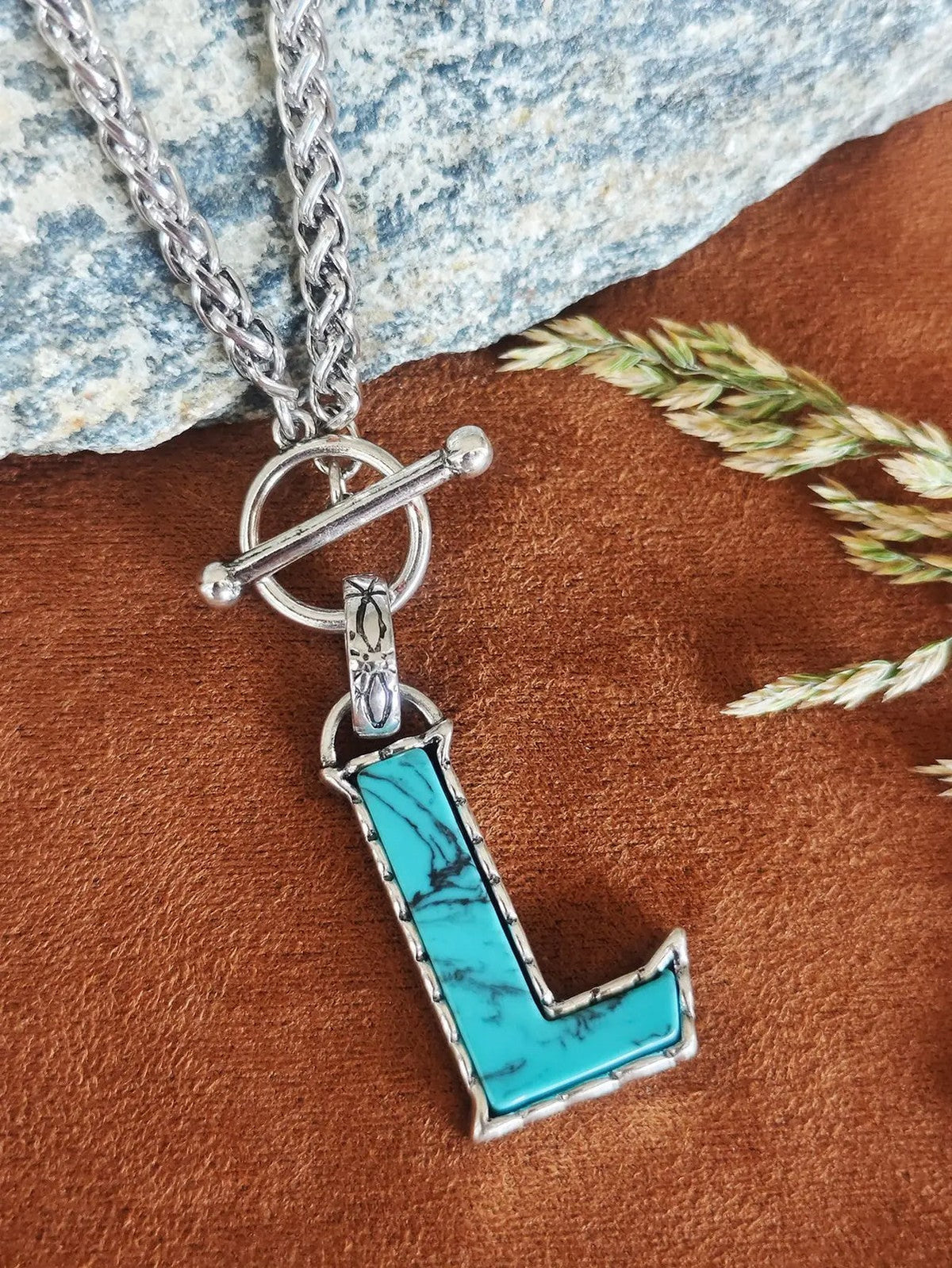 Turquoise Letter Toggle Necklace