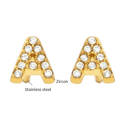 Gold Crystal Initial Letter Stud Earrings
