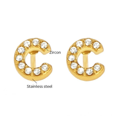 Gold Crystal Initial Letter Stud Earrings
