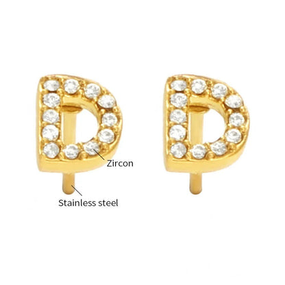 Gold Crystal Initial Letter Stud Earrings