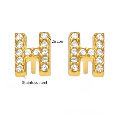 Gold Crystal Initial Letter Stud Earrings