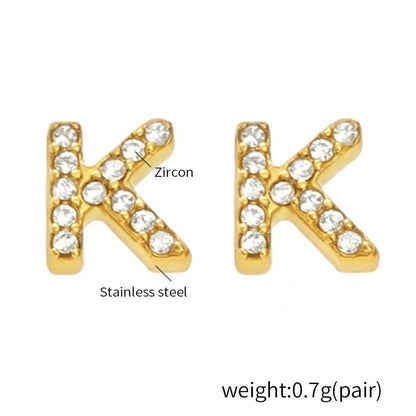 Gold Crystal Initial Letter Stud Earrings