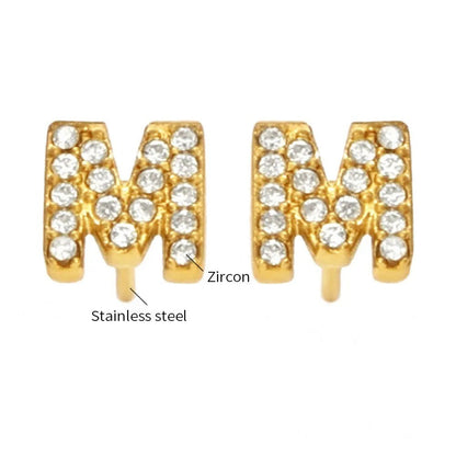 Gold Crystal Initial Letter Stud Earrings