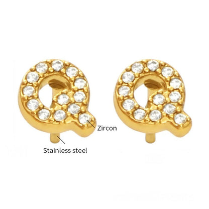 Gold Crystal Initial Letter Stud Earrings