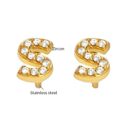 Gold Crystal Initial Letter Stud Earrings