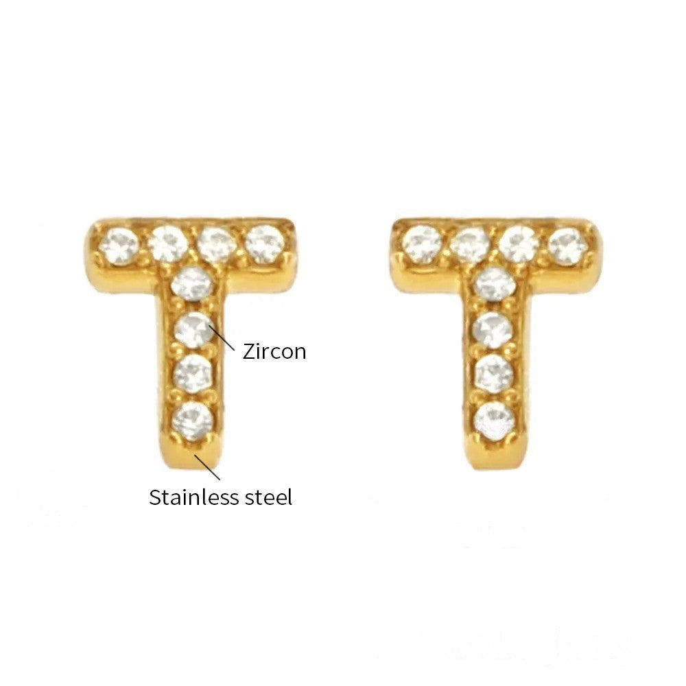 Gold Crystal Initial Letter Stud Earrings