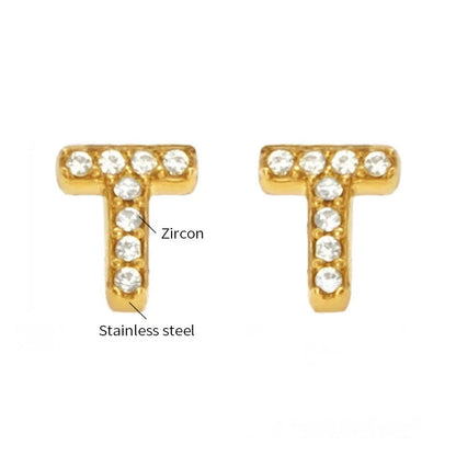 Gold Crystal Initial Letter Stud Earrings