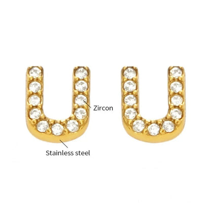 Gold Crystal Initial Letter Stud Earrings