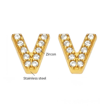 Gold Crystal Initial Letter Stud Earrings