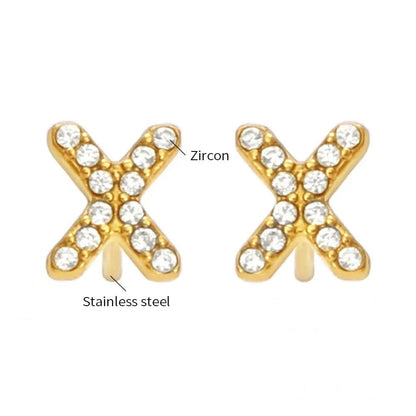 Gold Crystal Initial Letter Stud Earrings