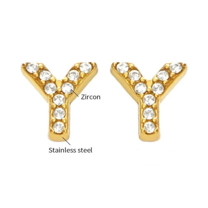 Gold Crystal Initial Letter Stud Earrings