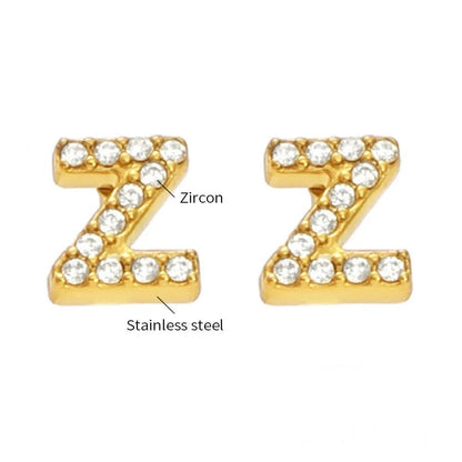 Gold Crystal Initial Letter Stud Earrings