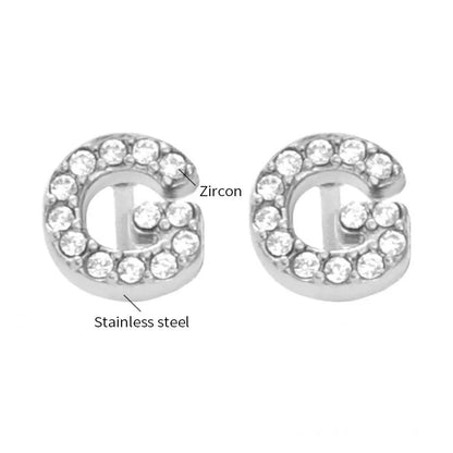 Gold Crystal Initial Letter Stud Earrings