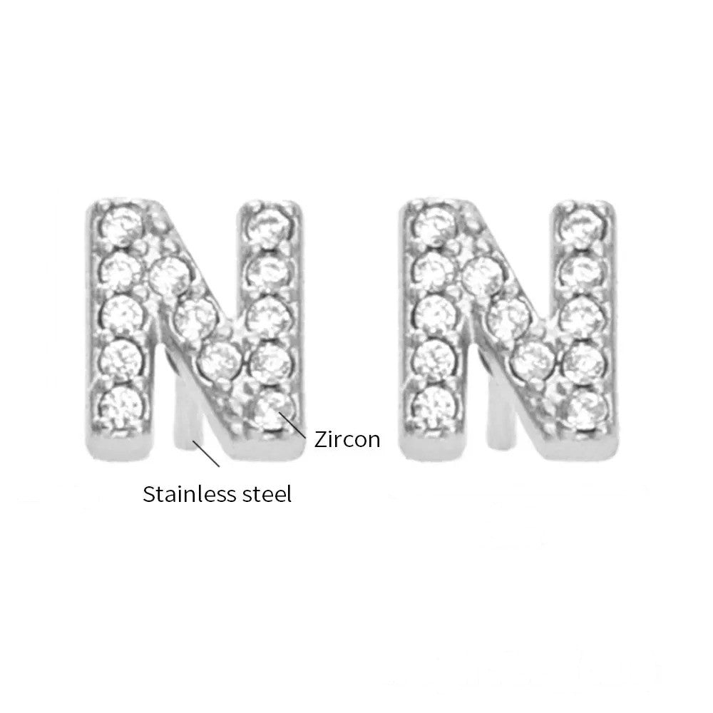 Gold Crystal Initial Letter Stud Earrings