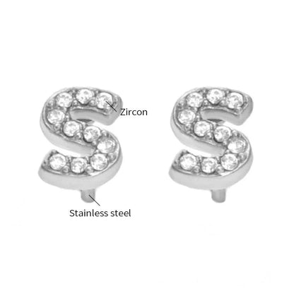Gold Crystal Initial Letter Stud Earrings