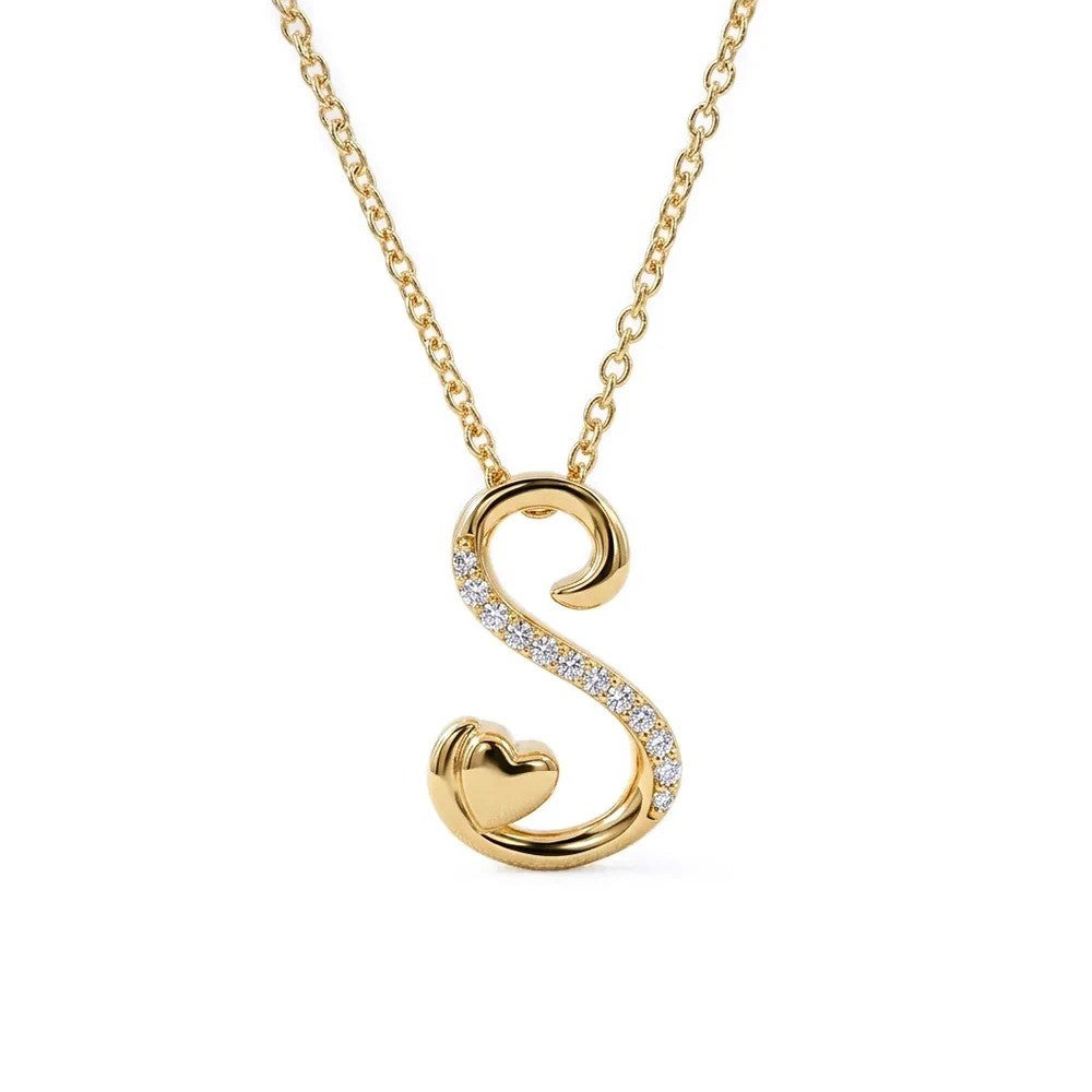 Crystal S Heart Swirl Necklace