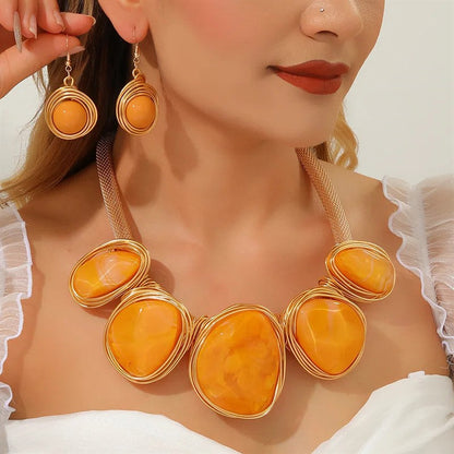 Green Stone Statement Necklace Set