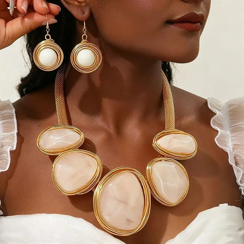 Green Stone Statement Necklace Set