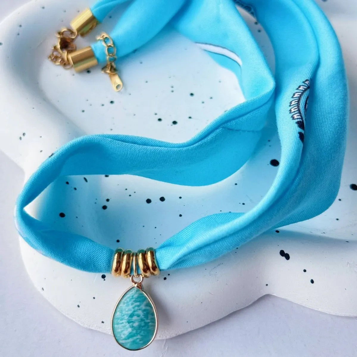 Blue Paisley Scarf Pendant Necklace