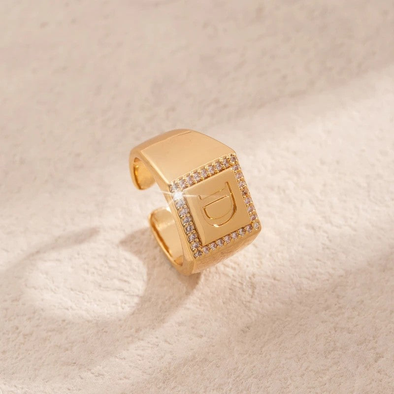 Square Initial Open Ring