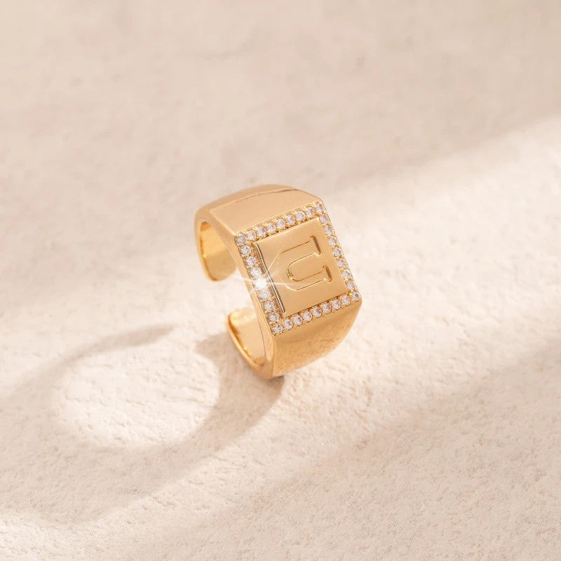 Square Initial Open Ring