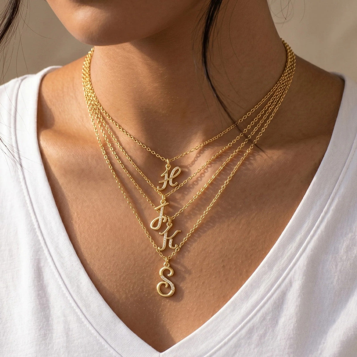 Zircon Script Initial Layered Necklace