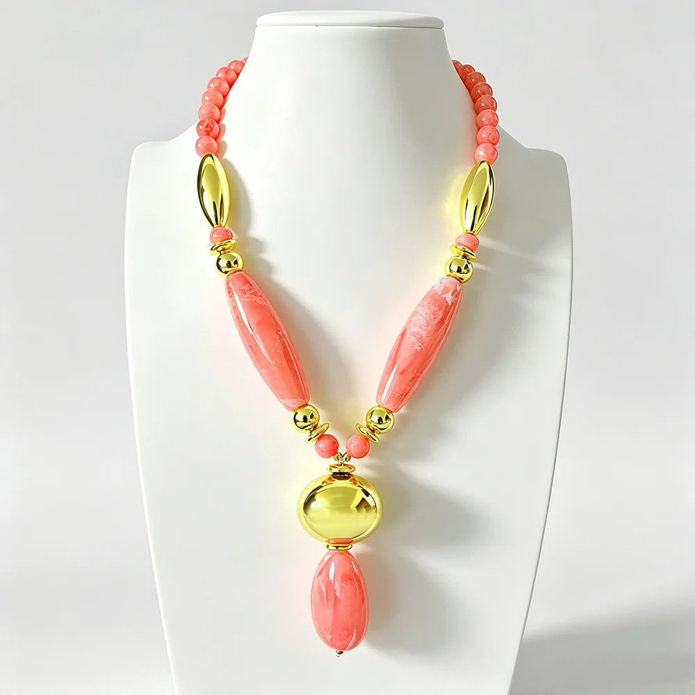 Coral Teardrop Statement Necklace