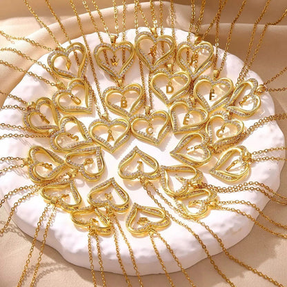 Crystal Heart Initial Necklace