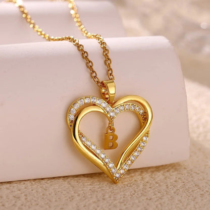 Crystal Heart Initial Necklace