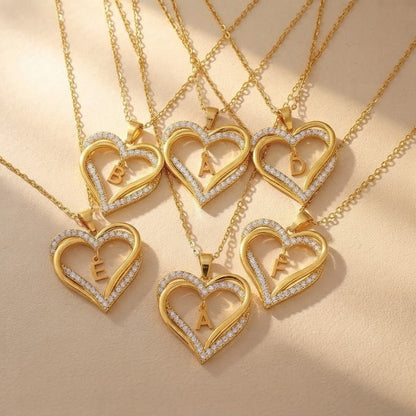 Crystal Heart Initial Necklace