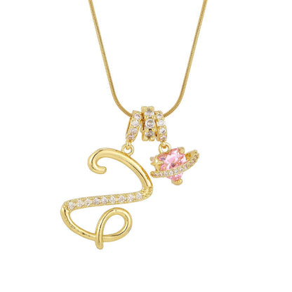 Crystal Initial & Flower Necklace