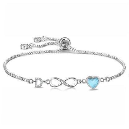 Infinity Letter & Blue Heart Bracelet
