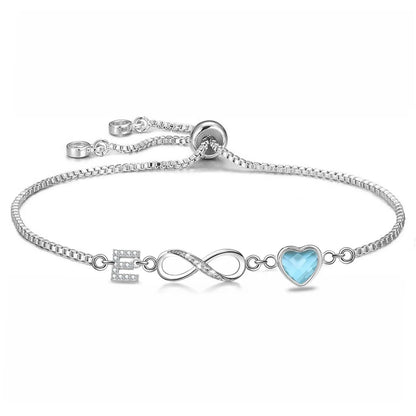 Infinity Letter & Blue Heart Bracelet
