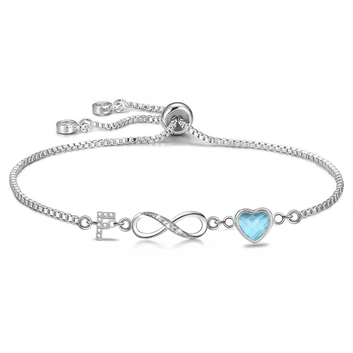 Infinity Letter & Blue Heart Bracelet