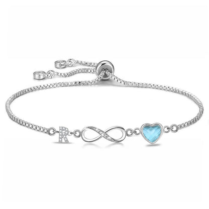 Infinity Letter & Blue Heart Bracelet