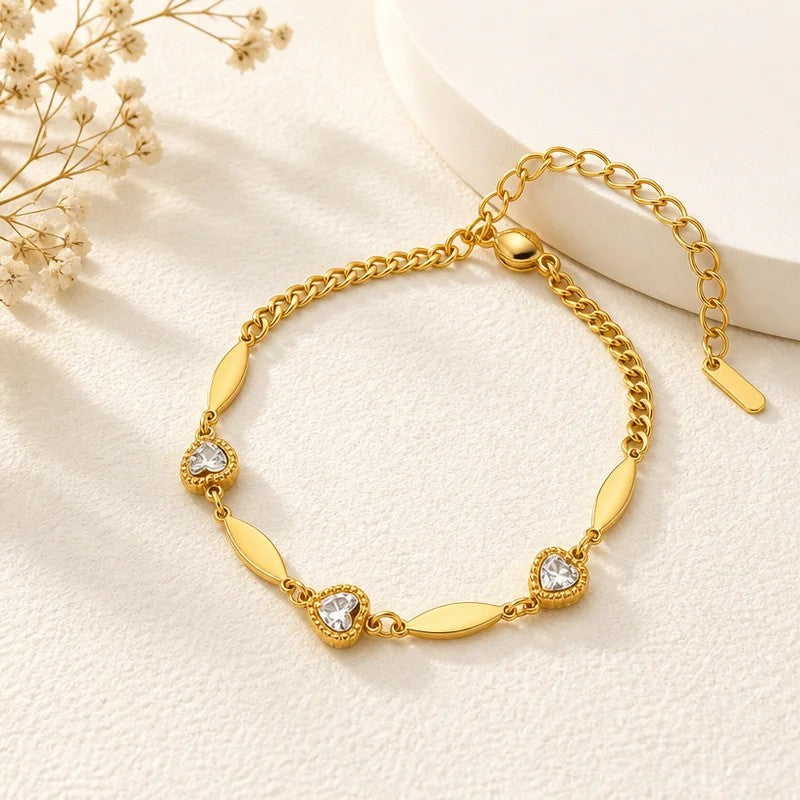 Heart CZ Leaf Link Bracelet