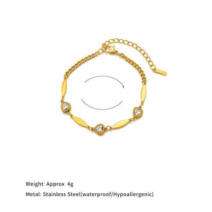 Heart CZ Leaf Link Bracelet